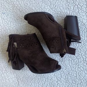 Vegan Suede Fringe Heels